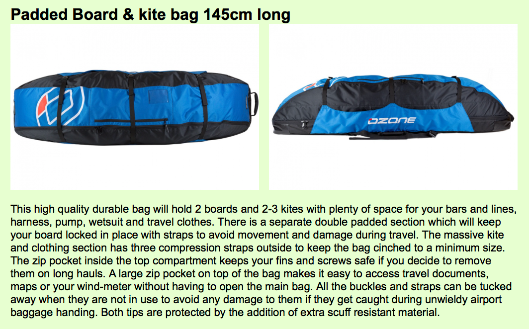 Ozone Padded Board & kite bag 145cm long